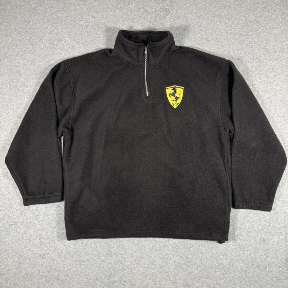 Vintage Ferrari Scuderia Pullover Jacket Large Black 1/4 Zip Made In USA